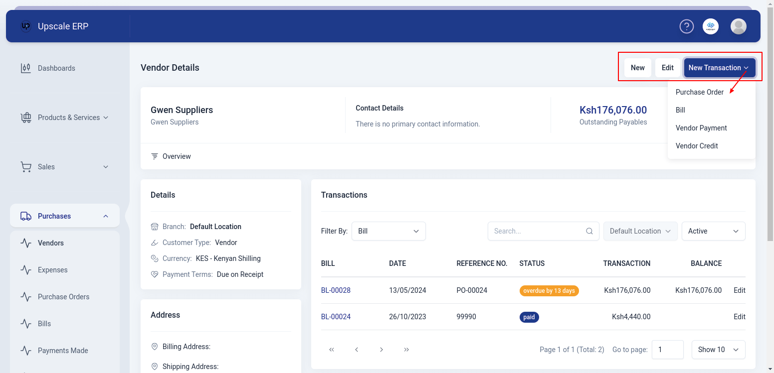 Vendor View Page