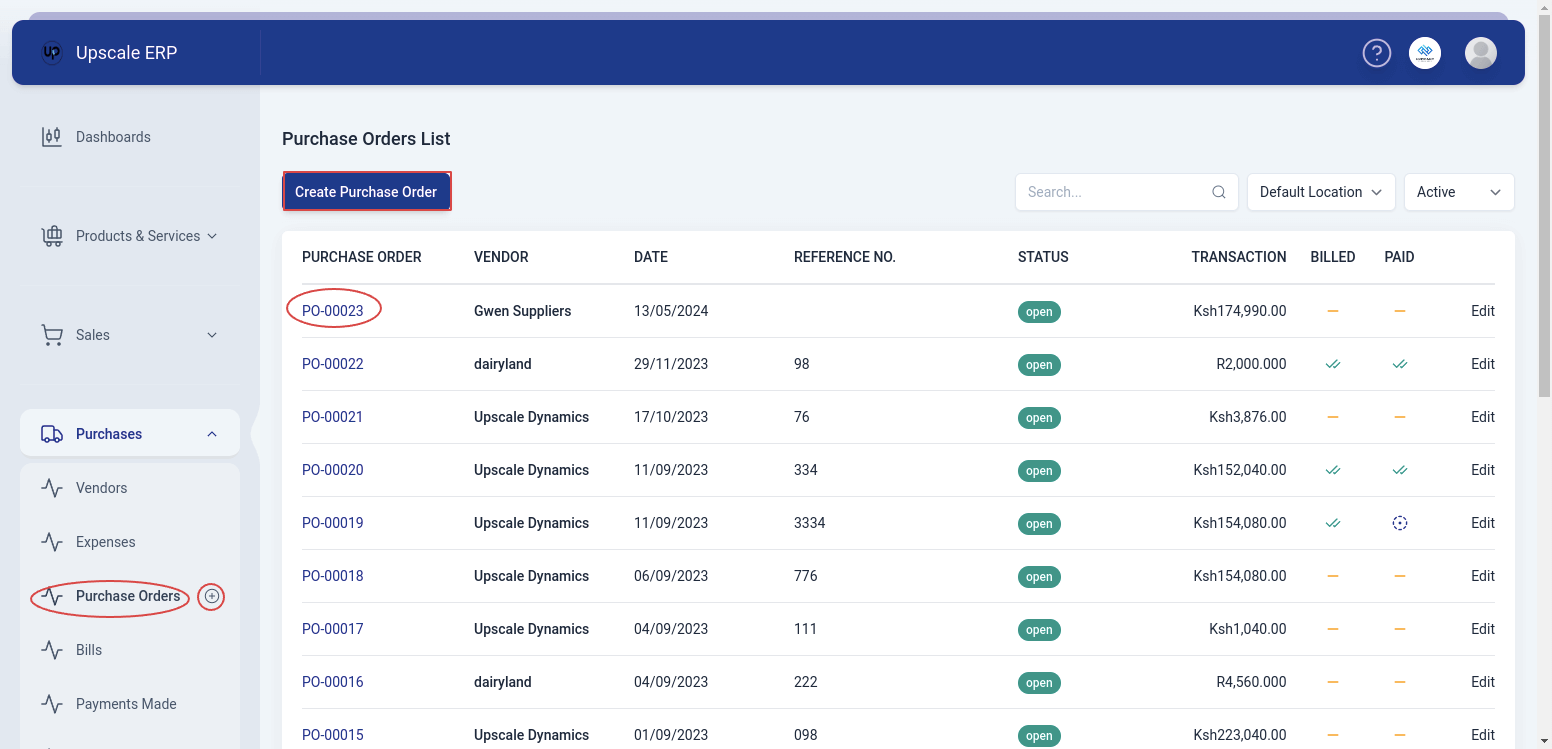 Create new purchase order